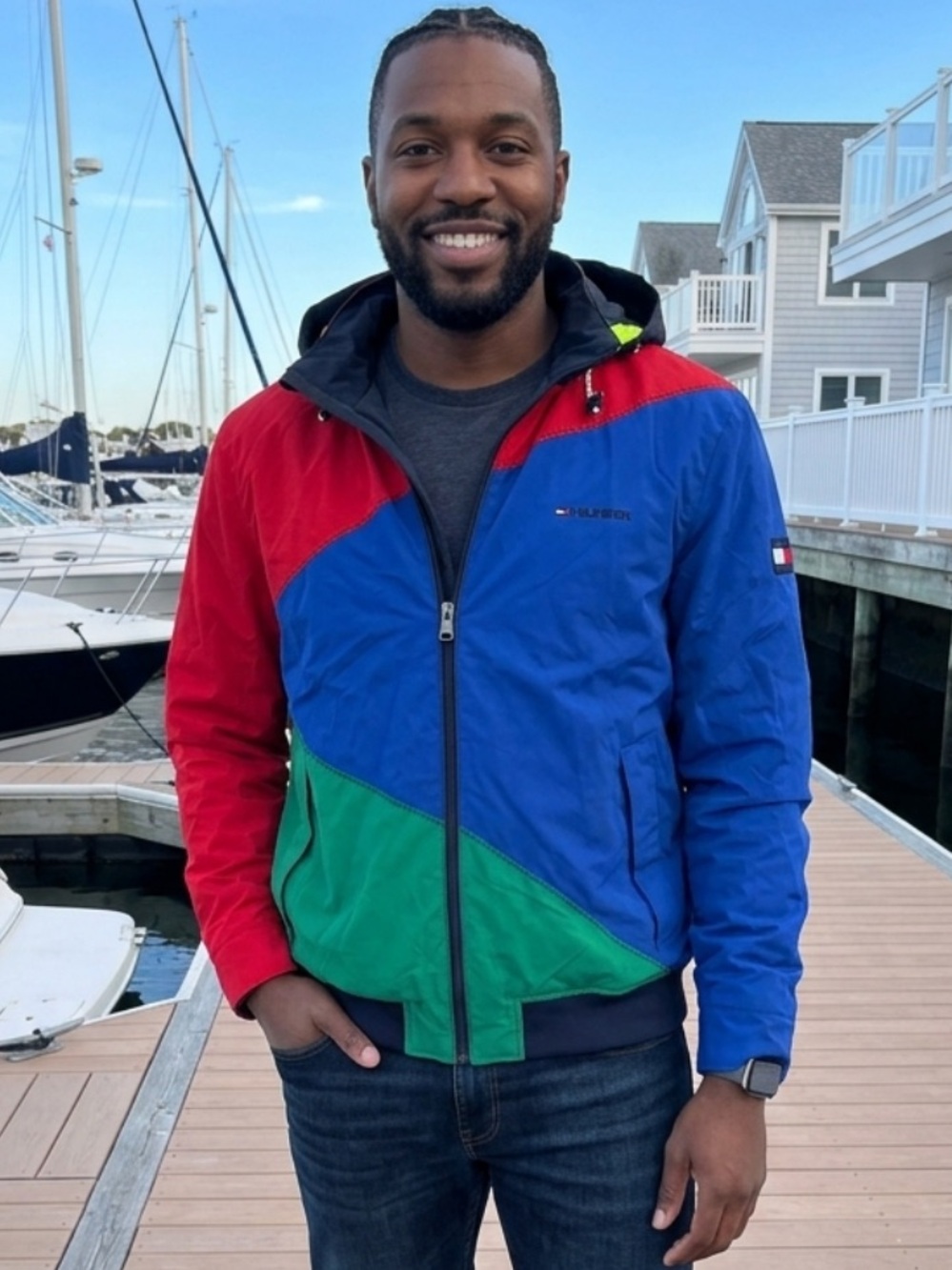 Tommy Hilfiger Colorblock Hooded Windbreaker Jacket - Blue/Red/Green